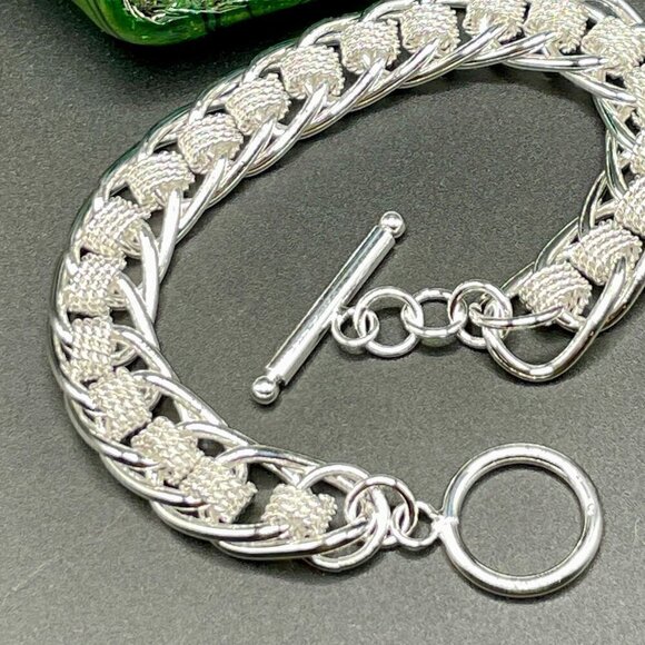 Sterling Silver 925 Weave and Chain Bracelet #1131 - Picture 9 of 10